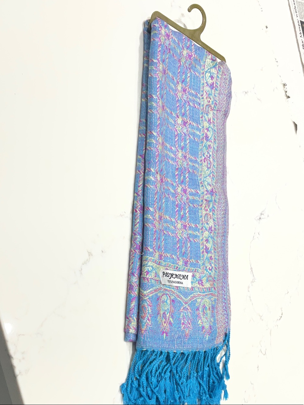 pashmina Blue Lavender Paisley Fringe Scarf